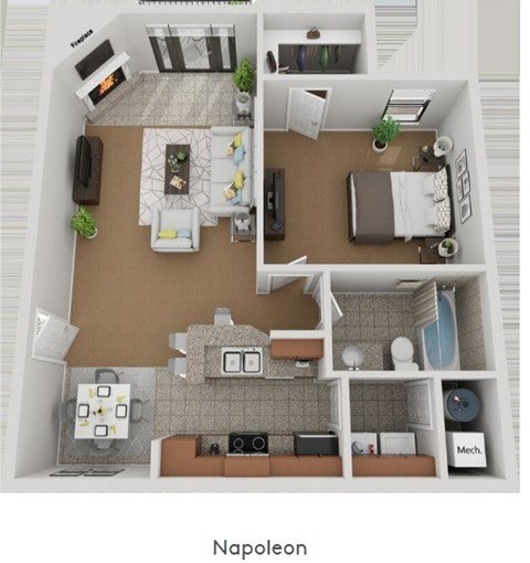 A floor plan of a two-bedroom apartment named Napoleon.